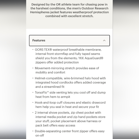 Outdoor Research Men's Hemispheres Gore-Tex Ski Jacket - Picture 9 of 11